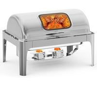 Garvee Chauffe Plat rectangulaire à Couvercle Roulant, Ensemble de 8.5L en INOX avec hublot en Verre, pour réceptions, Mariage et événements, Format Standard, argenté(65×45×30cm)