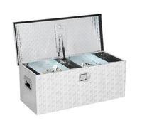 Garvee Coffre à outils benne camion aluminium robuste - Étanche, verrouillable, plaque diamant étoile - Poignées latérales, plateau coulissant - Idéal pick-up/remorque - 15x15x36 cm - Coloris argent