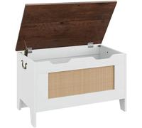 Garvee Coffre de Rangement de 76 cm, Coffre à Jouets avec couvercles, Banc de Rangement d'entrée avec charnière de sécurité, Coffre de Rangement en Bois, supporte 159 kg, Dessus Blanc et Marron