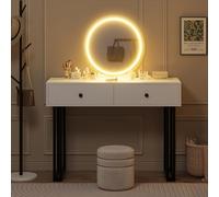 Garvee Coiffeuse avec Miroir Et éclairage, Petite Coiffeuse De Maquillage avec 2 Tiroirs, Organisateur De Maquillage Moderne avec éclairage à 3 Couleurs Et Luminosité Réglable.