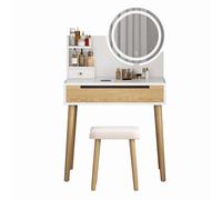 Garvee Coiffeuse avec Miroir Et Tabouret, Station De Charge (2 AC, USB-a/c), Table De Maquillage 1 Tiroirs & 2 Étagères, Coiffeuse pour Chambre, Blanc