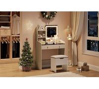 Garvee Coiffeuse avec Miroir LED Éclairé Et Station De Charge, Table De Maquillage Noire avec 2 Tiroirs, Tabouret De Rangement, Coiffeuse avec Grand Espace De Stockage pour Chambre, Femme Et Fille