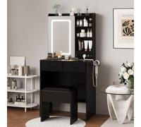 Garvee Coiffeuse avec Miroir Lumineux LED, Station De Charge, Tabouret De Rangement Rembourré, 3 Modes d'éclairage Et Nombreux Rangements pour La Chambre.Noir
