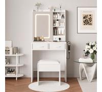 Garvee Coiffeuse avec Miroir Lumineux LED, Station De Charge, Tabouret De Rangement Rembourré, 3 Modes d'éclairage Et Nombreux Rangements pour La Chambre.Blanc