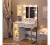 Garvee Coiffeuse LED avec Miroir 3 Lumières, Prise/USB Et Grand Rangement - Vanité Moderne pour Chambre,Blanc