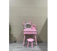 Garvee Coiffeuse pour Enfant avec Miroir Ours Lumineux - Tabouret Inclus - Tiroirs De Rangement - Ensemble Coiffeuse en Bois pour Chambre De Princesse, Pink