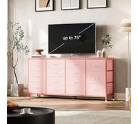 Garvee Commode, 160 cm Commode de Chambre à Coucher 14 Tiroirs en Tissu, Meuble TV, Téléviseur, Meuble de Rangement pour Chambre d'enfants,Chambre à Coucher, Armoire, Salon, Rose