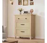 Garvee Commode 3 Tiroirs, Commode De Chambre De 75cm Hauteur, Teinte Bois | Meuble de Rangement à 3 Tiroirs Offrant un Espace de Rangement Spacieux, Idéal pour la Chambre à Coucher ou le Salon