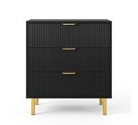 Garvee Commode 3 Tiroirs, Design Moderne Scandinave, Bois Naturel avec Poignées Dorées, Pieds en Métal, Meuble De Rangement Spacieux pour Chambre, Salon, Entrée