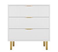 Garvee Commode 3 Tiroirs, Design Moderne Scandinave, Bois Naturel avec Poignées Dorées, Pieds en Métal, Meuble De Rangement Spacieux pour Chambre, Salon, Entrée