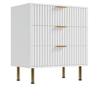 Garvee Commode 3 Tiroirs en Bois, Meuble De Rangement Moderne avec Façade Rainurée Et Pieds Dorés, Anti-Basculement, pour Chambre, Salon, Entrée