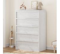 Garvee Commode 5 Tiroirs Haute Moderne en Bois avec Grands Tiroirs, pour Salon Chambre ou Entrée, Blanc
