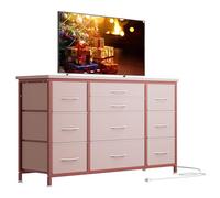 Garvee Commode à 10 Tiroir en Tissu, Meuble de Rangement avec Station de Charge, Armoire, Style Industrielle, Commode Chambre Enfant Adulte 121x39x70 cm