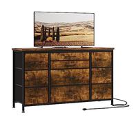 Garvee Commode à 10 Tiroir en Tissu, Meuble de Rangement avec Station de Charge, Armoire, Style Industrielle, Commode Chambre Enfant Adulte 121x39x70 cm