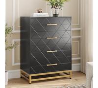 Garvee Commode à 4 Tiroirs pour Chambre, Commodes Modernes avec Tiroirs Larges et Poignées Métalliques, Commodes en Bois 61x40x93 cm (Noir)