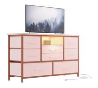 Garvee Commode à Chambre 8 Tiroirs en Tissu, Meuble TV avec Lumière LED, Station De Charge, Meuble De Rangement pour Chambre Enfants, Salon, Couloir