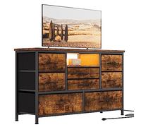 Garvee Commode à Chambre 8 Tiroirs en Tissu, Meuble TV avec Lumière LED, Station De Charge, Meuble De Rangement pour Chambre Enfants, Salon, Couloir