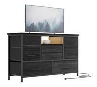 Garvee Commode à Chambre 8 Tiroirs en Tissu, Meuble TV avec Lumière LED, Station De Charge, Meuble De Rangement pour Chambre Enfants, Salon, Couloir