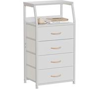 Garvee Commode à Tiroirs en Tissu, 4 Tiroirs avec Plateau, Cadre Acier Stable, Rangement Chambre, Salon, Bureau, Blanc
