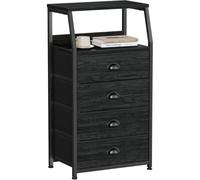 Garvee Commode à Tiroirs en Tissu, 4 Tiroirs avec Plateau, Cadre Acier Stable, Rangement Chambre, Salon, Bureau, Noir