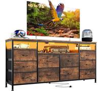 Garvee Commode avec 10 Tiroirs en Tissu, Meuble TV Large avec Ports USB Intégrés Et Éclairage LED, Meuble De Rangement Rangement Multifonctionnel pour Téléviseurs De 75"