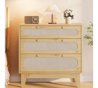 Garvee Commode Chambre à Coucher en Rotin à Trois Tiroirs,Couleur Bois Brut