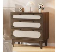 Garvee Commode Chambre à Coucher en Rotin à Trois Tiroirs,Teinte Bois Foncé