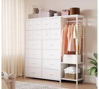 Garvee Commode Chambre avec 16 Tiroirs, Penderie Intégrée Et Étagères Ouvertes, Meuble De Rangement en Tissu avec Structure Métal pour Chambre Entrée Dressing