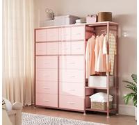 Garvee Commode Chambre avec 16 Tiroirs, Penderie Intégrée Et Étagères Ouvertes, Meuble De Rangement en Tissu avec Structure Métal pour Chambre Entrée Dressing