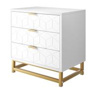 Garvee Commode contemporaine à 3 tiroirs - Grand Espace de Rangement pour entrée, Chambre ou Salon - Poignées en métal doré, Style Moderne, idéale comme chiffonnier - Couleur : Blanc