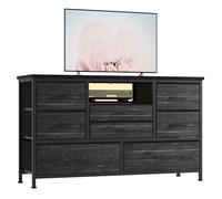 Garvee Commode de Chambre 8 Tiroirs en Tissu, Meuble TV avec Lumière LED, Station de Charge, Meuble de Rangement pour Chambre Enfants, Salon, Couloir