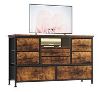 Garvee Commode de Chambre 8 Tiroirs en Tissu, Meuble TV avec Lumière LED, Station de Charge, Meuble de Rangement pour Chambre Enfants, Salon, Couloir