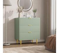 Garvee Commode de Chambre à 3 Tiroirs, Commode en Bois Moderne à Façade Cannelée, Table de Chevet avec Poignées, Pieds en Métal, pour Chambre, Salon, Entrée