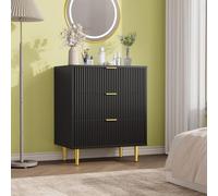 Garvee Commode de Chambre à 3 Tiroirs, Commode en Bois Moderne à Façade Cannelée, Table de Chevet avec Poignées, Pieds en Métal, pour Chambre, Salon, Entrée