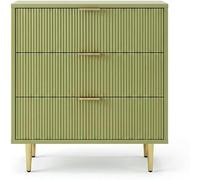 Garvee Commode de Chambre à 3 Tiroirs, Commode en Bois Moderne à Façade Cannelée, Table de Chevet avec Poignées, Pieds en Métal, pour Chambre, Salon, Entrée