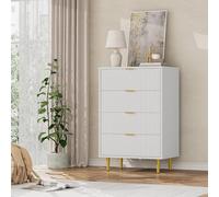 Garvee Commode de Chambre à 4 Tiroirs, Commode en Bois Moderne à Façade Cannelée, Table de Chevet 60x40x94 cm avec Poignées, Pieds en Métal, pour Chambre, Salon, Entrée