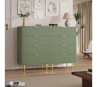 Garvee Commode de Chambre à 4 Tiroirs, Commode en Bois Moderne à Façade Cannelée, Table de Chevet 60x40x94 cm avec Poignées, Pieds en Métal, pour Chambre, Salon, Entrée