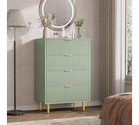 Garvee Commode de Chambre à 4 Tiroirs, Commode en Bois Moderne à Façade Cannelée, Table de Chevet 60x40x94 cm avec Poignées, Pieds en Métal, pour Chambre, Salon, Entrée