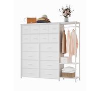 Garvee Commode De Rangement 16 Tiroirs avec Penderie Et Étagères - Organiseur en Tissu pour Chambre, Dressing Ou Entrée, Blanc
