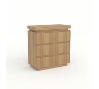 Garvee Commode en Bois Cannelé 3 Tiroirs, 82cm de Hauteur, Teinte Bois | Meuble de Rangement de Chambre sans Poignées avec Plateau Flottant, Commode pour Entrée et Petits Espaces, 80x40cm