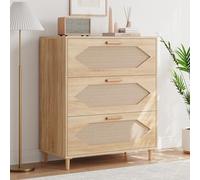 Garvee Commode en Rotin à 3 Tiroirs pour Chambre, Commode Moderne en Rotin et Bois, Meuble de Rangement en Bois pour Chambres, Couloirs, Salons, Entrées