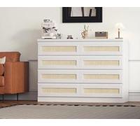 Garvee Commode en Rotin à 8 Tiroirs (47 Pouces) - Meuble De Rangement Style Modern Farmhouse - Meuble d'Appoint Et Support TV pour Salon, Chambre Ou Entrée