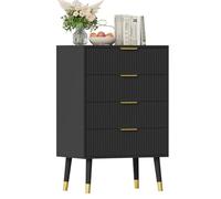 Garvee Commode Haute à 4 Tiroirs, Meuble de Rangement avec Poignées en Métal Doré, Commode de Chambre en Bois pour Salon, Couloir, Entrée 60 x 39 x 89 cm