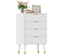 Garvee Commode Haute à 4 Tiroirs, Meuble de Rangement avec Poignées en Métal Doré, Commode de Chambre en Bois pour Salon, Couloir, Entrée 60 x 39 x 89 cm