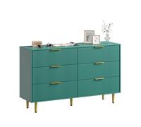 Garvee Commode Moderne à Façades Cannelées 3/5/6 Tiroirs - Grand Chiffonnier en Bois avec Poignées & Pieds Métal Doré - Rangement pour Salon, Chambre, Entrée