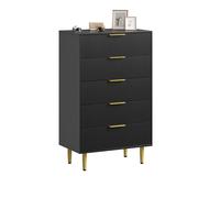 Garvee Commode Moderne à Façades Cannelées 3/5/6 Tiroirs - Grand Chiffonnier en Bois avec Poignées & Pieds Métal Doré - Rangement pour Salon, Chambre, Entrée