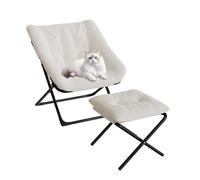 Garvee Confort supérieur et Rangement Facile - Fauteuil Lounge Pliant surdimensionné avec Repose-Pieds, Chaise Lune Ultra-Douce Beige, Structure en Fer, idéal Salon/Chambre, Beige 100 avec pédales