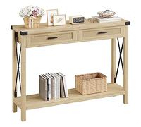 Garvee Console avec Tiroirs en Rotin 109 cm, Table Console en Bois Massif, Meuble d’Entrée avec Rangement, pour Salon, Couloir, Hall d’Entrée, Style Naturel
