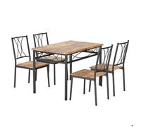 Garvee Ensemble 5 Pièces pour 4 Table Rectangulaire Métal/Bois avec 4 Chaises, Idéal Cuisine ou Salle à Manger, Marron Rustique