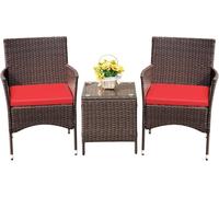 Garvee Ensemble Bistrot 3 Pièces en Rotin PE pour Extérieur, 2 Chaises Ergonomiques avec Coussins Et Table Basse Verre Trempé, Idéal pour Patio, Balcon, Terrasse